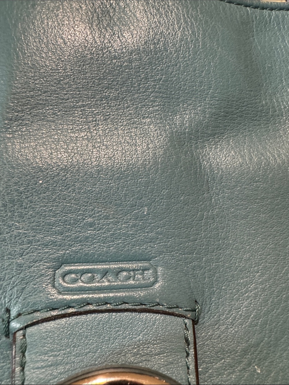 Coach Teal Leather Shoulder Bag with Front Buckle Pocket - Picture 2 of 10